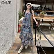 佳倫娜連衣裙夏季薄款波希米亞風(fēng)旅游穿搭谷幽然大尺碼女裝春夏胖MM波西 吊帶裙 L 100至120