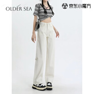 OLDER SEA米白色牛仔褲女褲夏季薄款2025年新款高腰小個子顯瘦直筒褲子女 白色 M 建議95-110斤