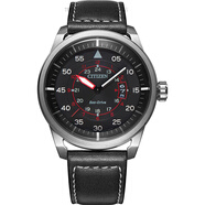 西鐵城（CITIZEN）手表男黑色小牛皮夜光潮流光動(dòng)能腕表AW136004E AW1360-04E