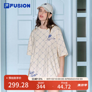 FILAFUSION斐樂潮牌男裝情侶款針織短袖衫2025春新款休閑寬松純棉T恤 麥乳色-BG XL (180) 100A