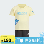 ADIDAS    夏季運動套裝綴海豚印花短袖T恤短褲 JF3867 128