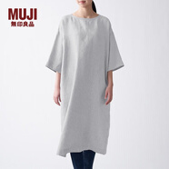無印良品 MUJI 女式 法國亞麻水洗 七分袖連衣裙 412688 BCL06C1S 灰色 L
