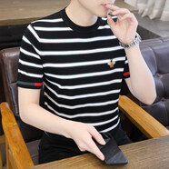動(dòng)感北面（DYNAMIC NORTH）夏季?；晟酪路惺扛叨似放票z條紋短袖t恤潮牌潮流針織衫半袖T 113黑色 M 適合90-110斤
