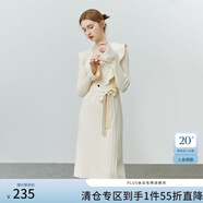 范思藍(lán)恩22FS4184法式針織連衣裙女秋冬荷葉邊V領(lǐng)毛衣裙中長(zhǎng)款 杏色 XS