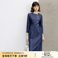 顏域時(shí)尚氣質(zhì)牛仔連衣裙女裝2024新款早春收腰顯瘦連身裙圓領(lǐng)裙子 深藍(lán) L