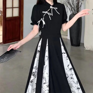 VEOX國風(fēng)改良旗袍裙2025夏季新款復古印花拼接收腰顯瘦連衣裙女 圖片色(短袖) S 建議90斤以?xún)?
                                         title=