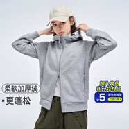 拓路者（Pioneer Camp）加絨短款衛(wèi)衣女連帽拉鏈開(kāi)衫外套2024秋冬新款休閑保暖運(yùn)動(dòng)服上衣 麻灰 L