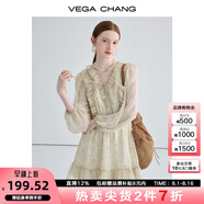 VEGA CHANG法式復(fù)古連衣裙女2025年新款夏季小眾設(shè)計荷葉邊印花海邊度假裙子 印花（短款） M