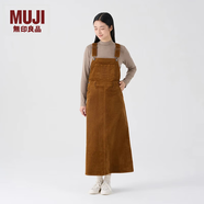 無印良品（MUJI）女式 木棉混 燈芯絨 背帶裙寬松直筒中長款連衣裙 美拉德BE12CC3A 深棕色 S