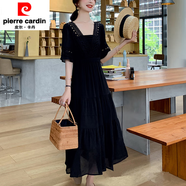 皮爾卡丹大碼法式遮肉收腰連衣裙2025年夏天微胖mm蕾絲復古雪紡超仙長(cháng)裙子 白色 M 85-100斤