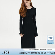 范思藍(lán)恩黑色氣質(zhì)木耳邊圓領(lǐng)針織連衣裙女秋冬2024新款裙子14246 黑色 S