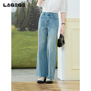 LAGOGO百搭高腰顯瘦牛仔褲女拉谷谷2025年夏季新款舒適彈力直筒褲 淺牛仔藍 XS