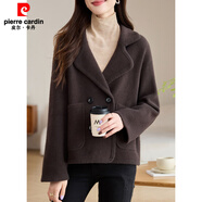 皮爾卡丹（pierre cardin）2024新款復(fù)古雙排扣加厚毛呢短外套秋冬女裝黑色長(zhǎng)袖外搭御姐風(fēng) 咖色大翻領(lǐng)外套4?？?M 90-102斤