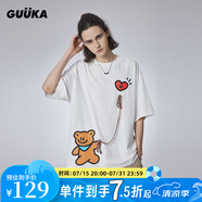 古由卡（GUUKA）潮牌短袖t恤男士打底衫夏季男裝新款青少年上衣服寬松五分半截袖 白色 AGAHO聯(lián)名款F4643 L