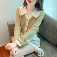源夫人初秋長(cháng)袖上衣雪紡襯衫女士秋裝2025新款秋季時(shí)尚洋氣打底小衫襯衣 綠色 S