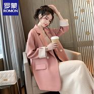 羅蒙2024春秋新款胖妹妹200斤大碼女裝網(wǎng)紅小西裝外套中長款西服上衣 粉紅色長袖 M 建議90-100斤