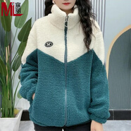 寐麗冬季保暖女外套棉衣羊羔絨外套女圈圈羊羔毛外套加絨加厚休閑棉服 綠色 2XL 建議115-130斤