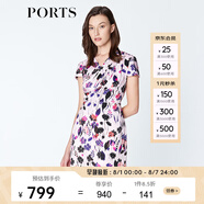 PORTS寶姿 連衣裙印花修身短袖連衣裙碎花 LN8D169HPT028 冰雪紫印花 S (4)