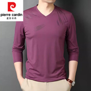 皮爾卡丹（pierre cardin）高端t恤男長袖V領(lǐng)春秋冰絲款寬松體恤男土內(nèi)搭上衣潮流打底衫 皮紅 717 XL 180/96A