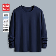 名創(chuàng)優(yōu)品（MINISO）長袖t恤男春秋季寬松休閑百搭純棉打底衫簡約百搭圓領(lǐng)男裝上衣服 藏青(純色) 2XL 185(體重160-180斤左右)