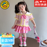 G.DUCKKIDS小黃鴨女童夏裝套裝2025新款兒童美樂蒂短袖學(xué)院風(fēng)JK裙女寶寶夏季 粉色套裝 90 cm