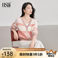 歐莎（OSA）漸染色薄款針織開衫女士2025年新款早春拼色外套寬松上衣 粉白條紋 XS