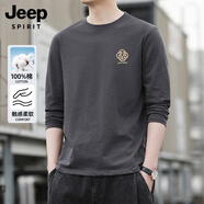 JEEP SPIRIT吉普純棉長(zhǎng)袖t恤男秋季休閑百搭舒適打底內(nèi)搭體恤衫男裝 深灰 2XL