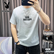 花花公子（PLAYBOY）棉麻男士短袖T恤2025夏季新款字母印花透氣休閑體恤男裝薄款 白色 M 90-115斤