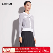藍(lán)地（LANDI）【商場同款】LANDI撞色翻領(lǐng)小香風(fēng)套頭針織衫女秋季新款上衣 淺灰色 M