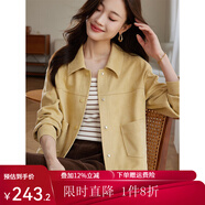 熙世界2025春季新款工裝風(fēng)麂皮絨外套女小個(gè)子短款夾克上衣潮ins 琉璃黃 2XL