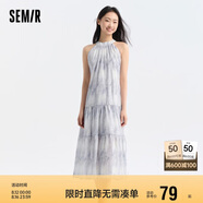 森馬觀園吉聯(lián)名連衣裙女肌理國(guó)風(fēng)夏收腰寬松掛脖長(zhǎng)裙109324114021