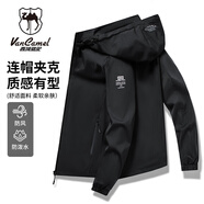 西域駱駝（VANCAMEL）夾克男秋季連帽外套休閑男士青年上衣潮流百搭男裝 黑色 XL