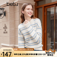 百圖betu女裝秋冬新款毛衣高級(jí)感條紋寬松慵懶風(fēng)毛衣女2310D08 藍(lán)色 L