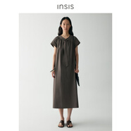 INSISFEMMEINSIS FEMME匹馬棉2025夏季新款領(lǐng)口壓線(xiàn)飄帶抽褶小飛袖 馬德里棕 S