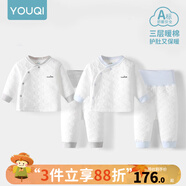 優(yōu)奇嬰兒衣服秋冬套裝寶寶保暖夾棉內(nèi)衣高腰護(hù)肚男女兒童2件套秋冬裝 2套【雅灰+淺藍(lán)】 80cm