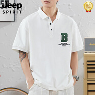 JEEP SPIRIT純棉polo衫男夏季薄款胖子大碼男裝寬松百搭加肥加大有領短袖t恤 H75白色 7XL 【推薦245-260斤】