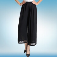 200斤特大碼胖媽媽闊腿褲夏加肥加大中老年女薄款雪紡絲褲甩褲裙 黑色蝴蝶闊腿褲 3XL 100-140斤