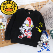 G.DUCKKIDS純棉男童長袖t恤賽羅奧特曼衣服兒童變色亮片上衣寶寶秋裝薄t恤 長袖衛(wèi)衣款-黑色迪迦 110cm 建議高95-105cm