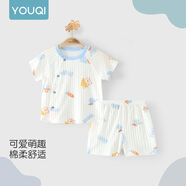 優(yōu)奇嬰兒衣服夏季套裝寶寶夏裝短袖兒童夏裝分體兩件半袖套裝空調(diào)睡衣 【新款后背網(wǎng)眼】印花藍 80