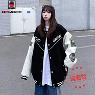AEMAPE外套女2025新款秋冬季女裝韓版美式刺繡棒球服時(shí)尚 黑色潮牌字母雙層  L _建議105-125斤