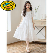 G.DUCKKIDS中大童女童連衣裙夏季提花肌理感甜美裙子2025新款兒童女孩公主裙 白色 160 cm