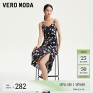 VEROMODA連衣裙2023秋季女裝新款雪紡印花中長裙收腰吊帶圍裹優(yōu)雅女 S59黑色 165/84A/M
