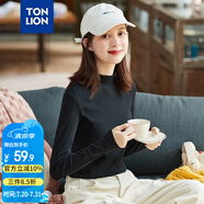 唐獅（TonLion）2021打底衫女內(nèi)搭長(zhǎng)袖T恤半高領(lǐng)短款上衣 無絨/黑色/二批 M 