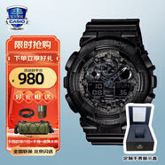 卡西歐（CASIO）手表男學生手表禮物黑金g-shock系列防水運動日韓石英表 GA-100CF-1APR磨砂黑表身