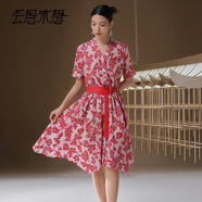云思木想Ysimo-X摩登國(guó)風(fēng)2025夏季新款純棉剪花V領(lǐng)連衣裙13060 紅色 S