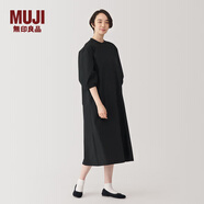 無(wú)印良品（MUJI） 女式 易干平紋 七分袖連衣裙 女裝裙子 長(cháng)裙 春季BC2K4C4A 黑色 L 165/88A