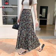 AEMAPE韓系風(fēng)碎花裙褶皺半身裙女2025新款茶歇裙夏季百搭顯瘦森系長(cháng)裙子 綠色 L 【110-135斤】
