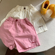 雷姆汀女童短褲夏裝新款女寶寶字母刺繡休閑短褲小童夏季五分褲兒童熱褲 Hello笑臉短褲粉色白色2件 110 建議身高100左右