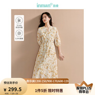 茵曼（INMAN）【商場(chǎng)同款】亞麻再生纖維碎花裙2025春秋女裝新品系帶領(lǐng)連衣裙 落葉黃 M