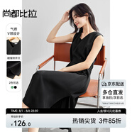尚都比拉秋季輕熟風(fēng)收腰顯瘦無(wú)袖V領(lǐng)開(kāi)衩連衣裙女123L42826 黑色 XL